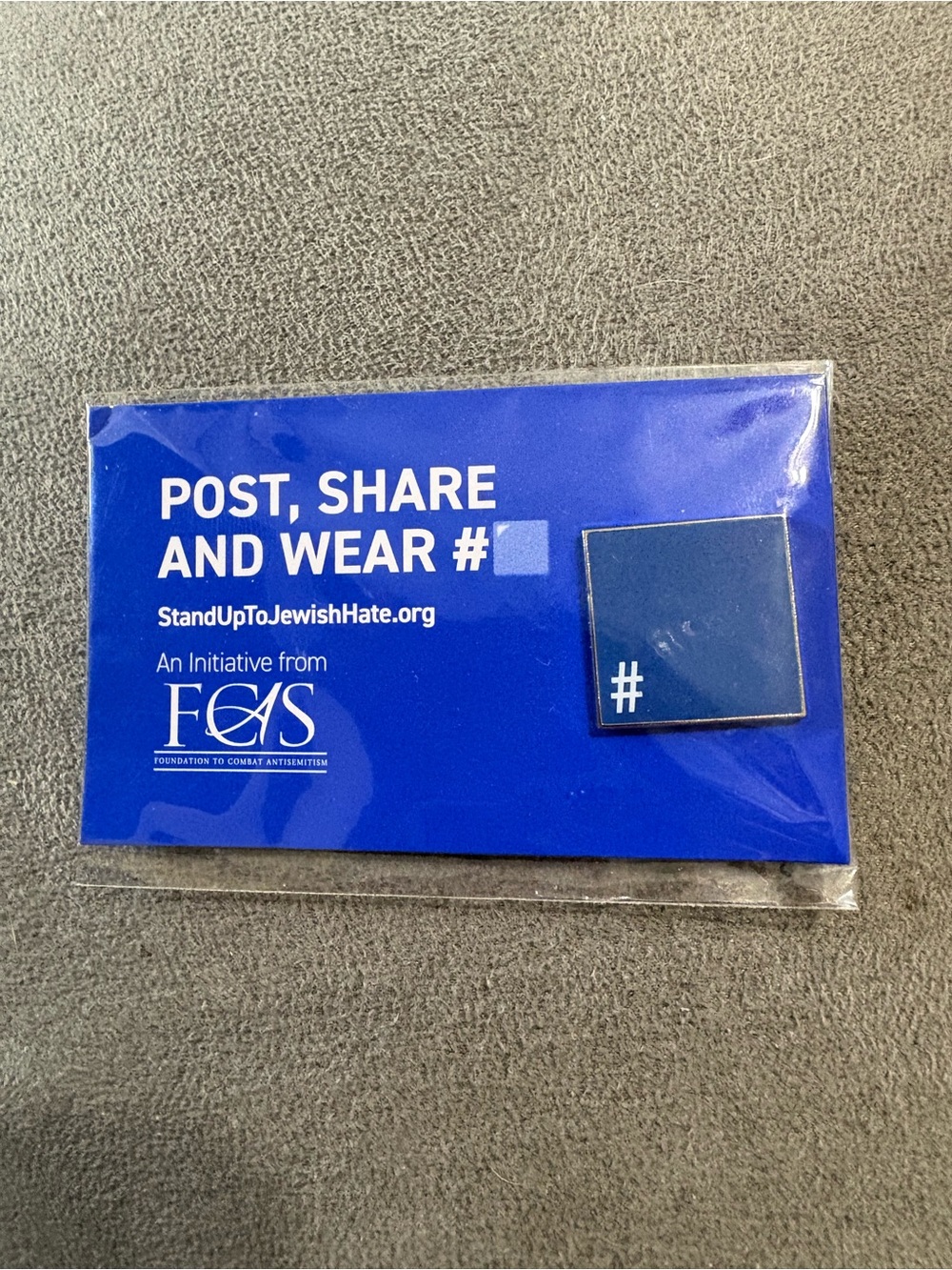 Stand Up to Jew Jewish Hate Hash-Tag Blue Square PIN Magnetic Button NEW